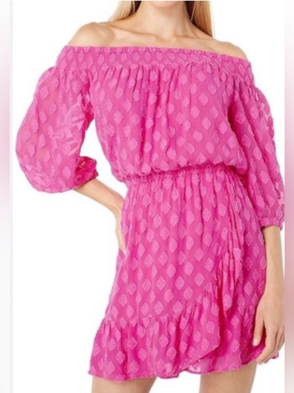 Lily Pulitzer-Hot Pink-Rochelle-Off the Shoulder-Romper-Vacation-Cruise-S